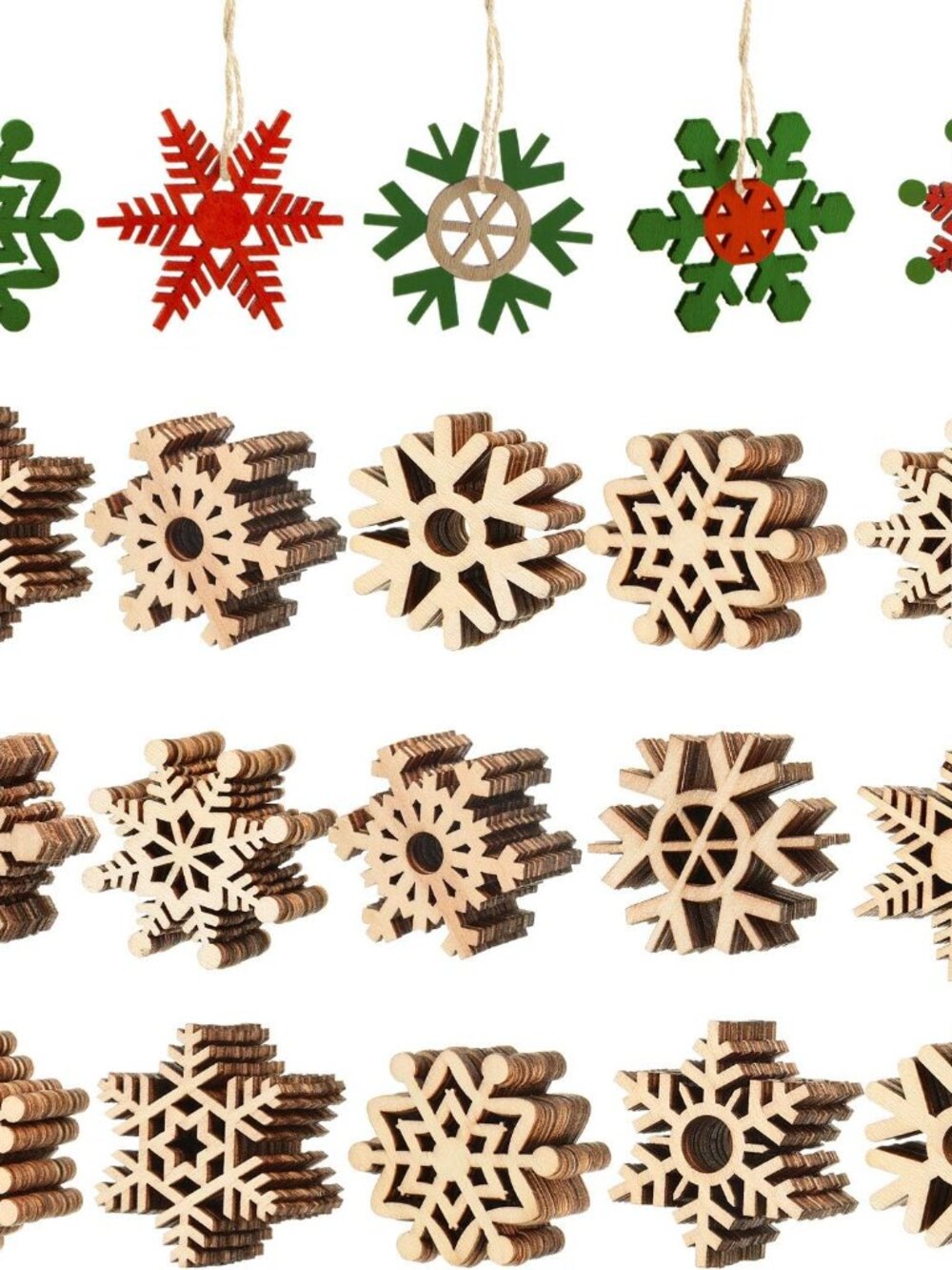 100 Pcs Christmas Wooden Snowflakes Crafts, Natural, 2 in